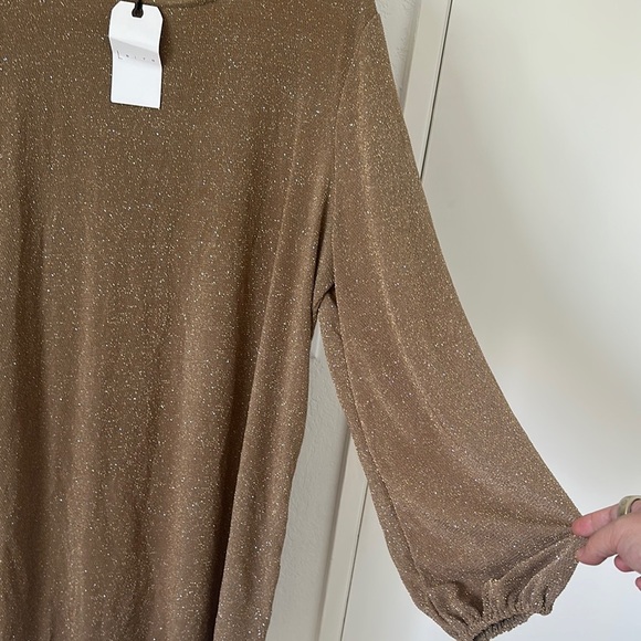 Leith Sparkle Tie Waist Long Sleeve Mini Dress in Tan - Picture 7 of 12